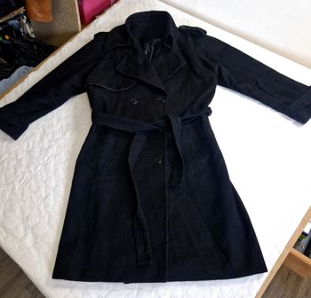 Manteau Trench Femme Noir Long Double Boutonnage - Taille L