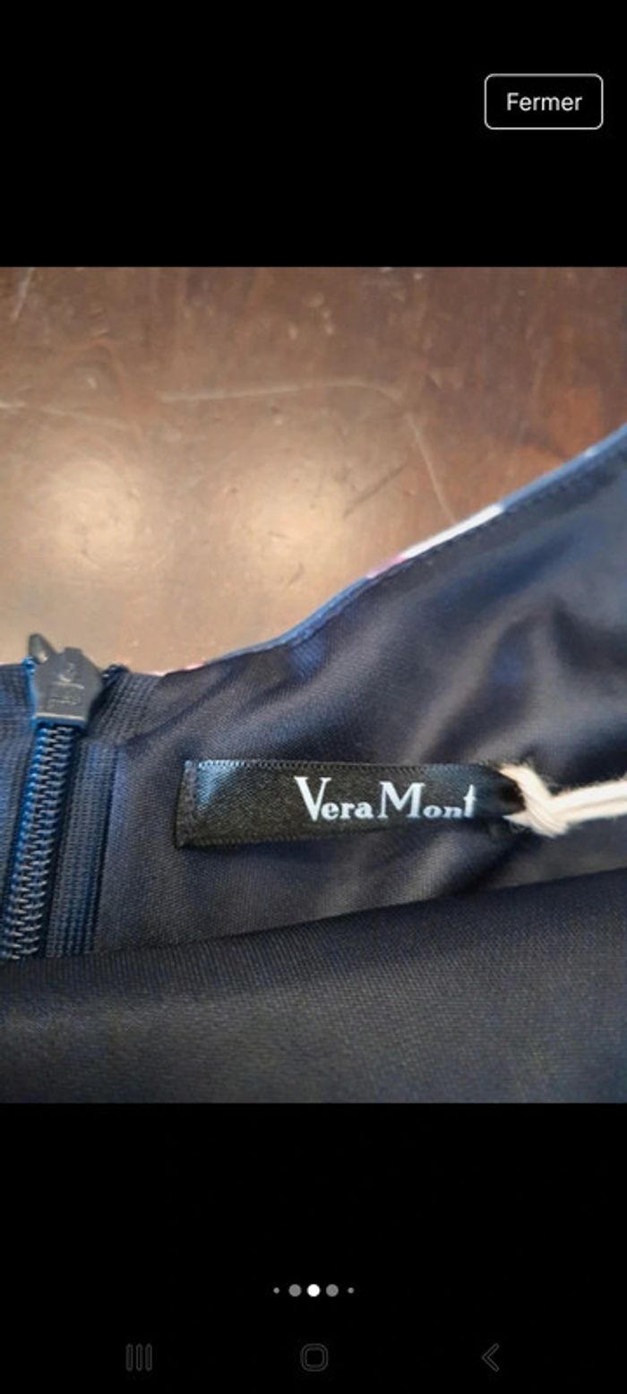 Belle Robe Vera Mont fr 48 neuve marine fleuries - photo numéro 15