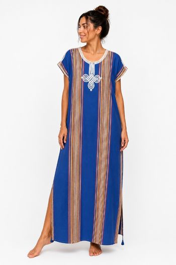 Robe longue fluide bleu avec rayures