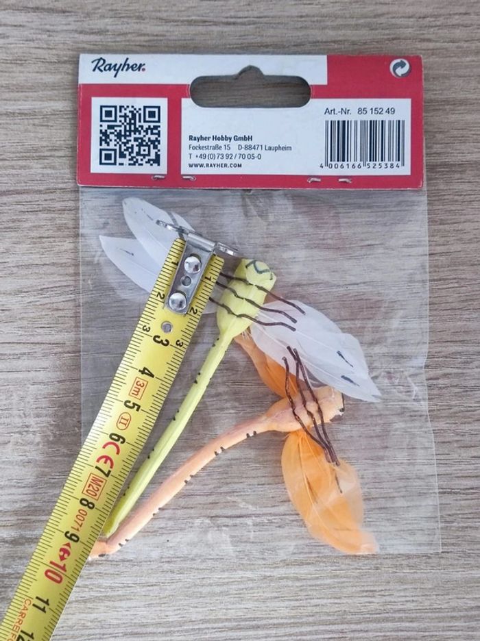 Lot 2 libellules en plumes jaune orange / Rayher - 9cm - photo numéro 3