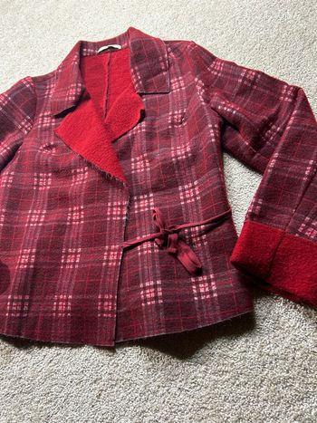 ❤️🔥 BLAZER VINTAGE ROUGE & NOIR – STYLE TARTAN – TAILLE 40 FEMME 🔥❤️