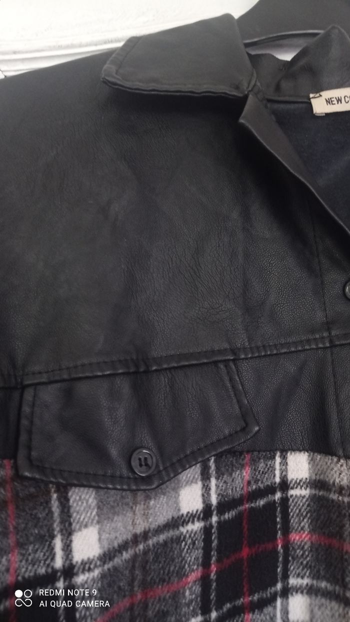 Veste chemise noire a carreaux bi matière New Collection taille xl - photo numéro 2