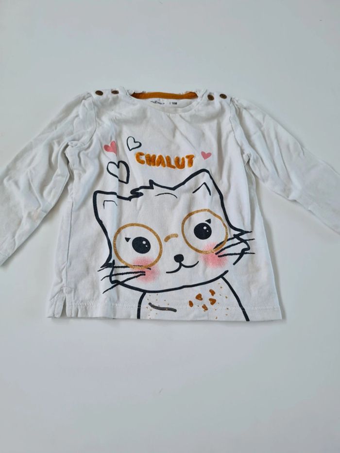 T-shirt manches longues chat gemo 18mois