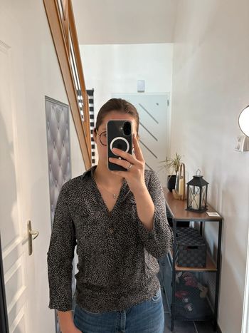 Chemise manches longues à motifs originaux - Noir et gris - Taille S