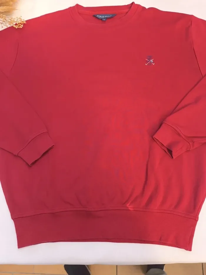 Magnifique Sweat homme polo golf taille L rouge logo bleu marine excellent état - photo numéro 2