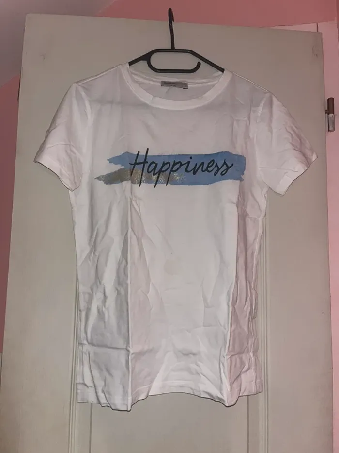 tee shirt stradivarius blanc « happiness »