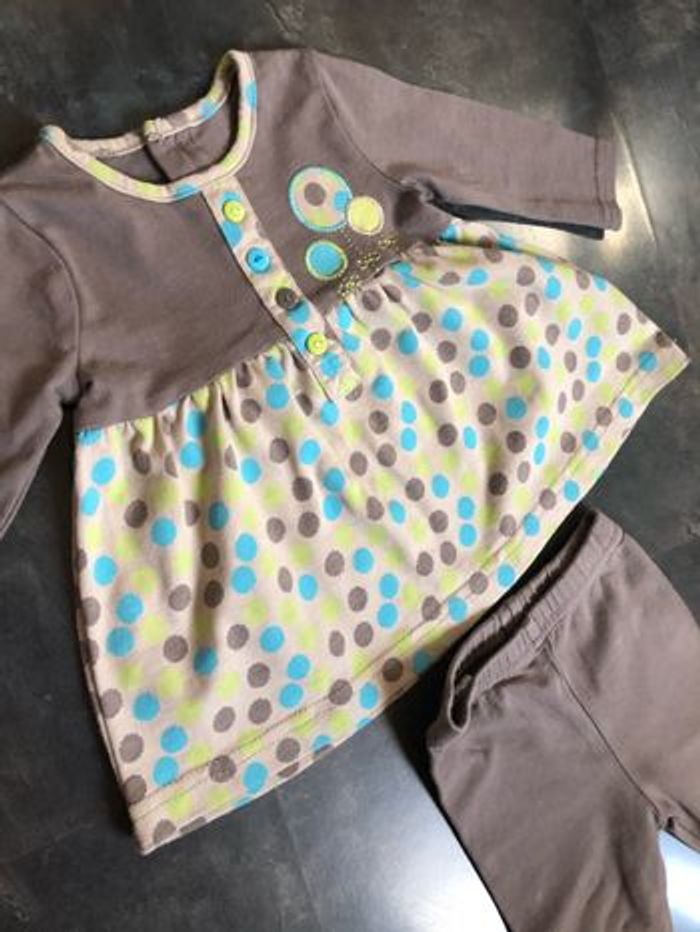 Ensemble gris taupe ronds turquoise et vert 3 mois - photo numéro 2