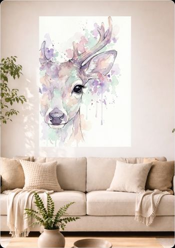 Affiche murale aquarelle "Cerf Aquarelle Pastel" déco nature A3 Sans cadre