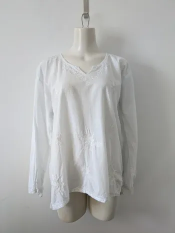 Blouse brodée blanche en coton - Blanc du Nil - taille 4 (44/46)
