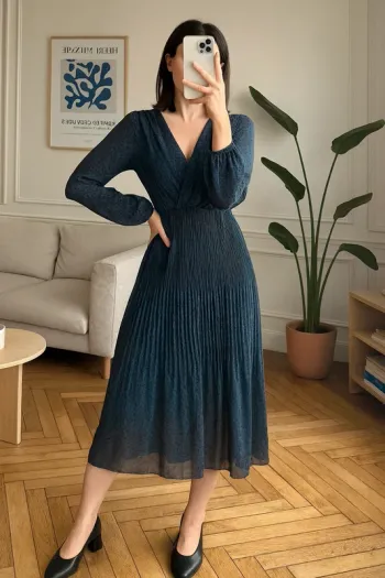 Robe Made in Italy imprimé léopard bleu, manches longues