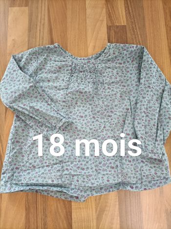 Blouse chemise fleurie bleu violet 18 mois Sergent Major 