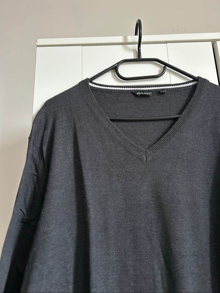 Pull gris chiné Col V Homme #b.a. Basic Taille XL - photo numéro 4