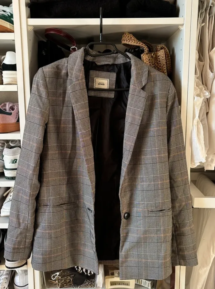 Blazer à carreaux gris