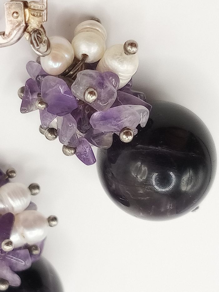 Orecchini pendenti ametista pietra viola perla fiume monachella - photo numéro 5