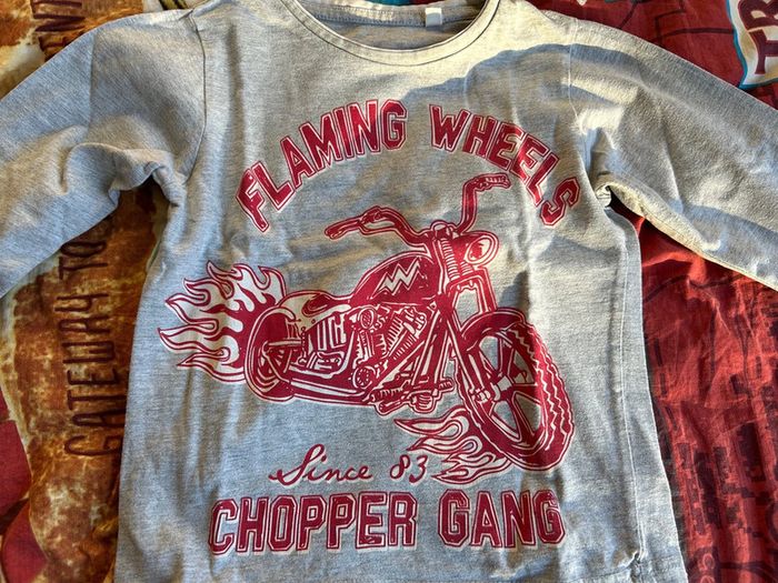 Tee shirt manches longues moto flaming wheels 5 ans - photo numéro 2