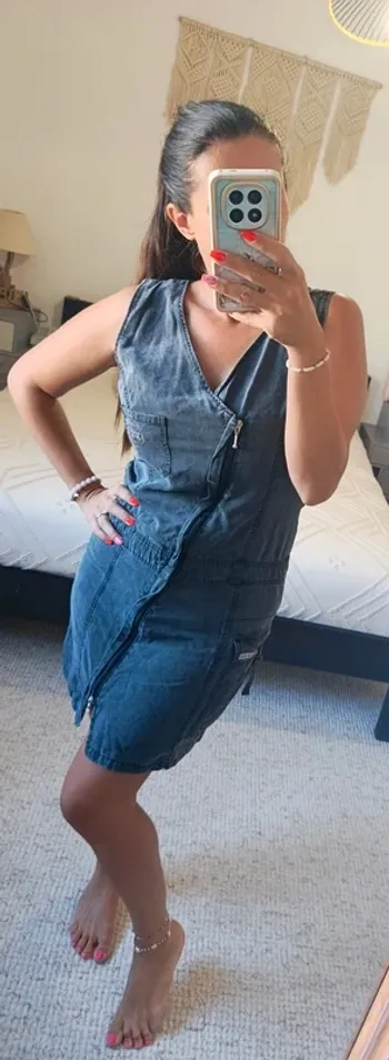 Robe d'été en jean gris Banana Moon 40 zip tout le long devant