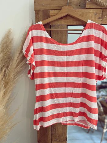Tee-shirts loose marinière orange et blanc