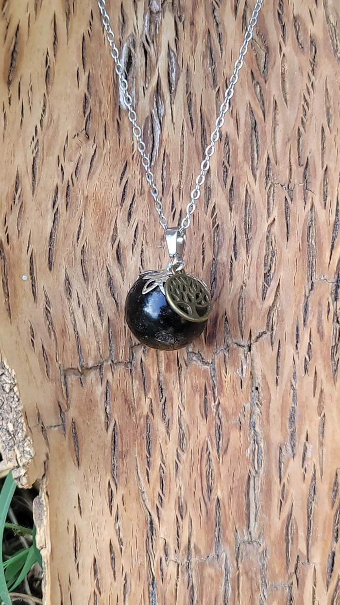 Collier de protection en Obsidienne œil céleste arbre de vie en acier inoxydable - photo numéro 3