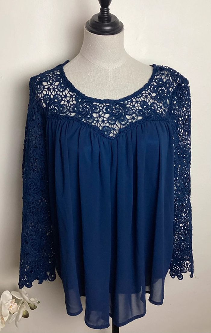 Blouse marine à dentelle Vintage Dressing TU - photo numéro 3
