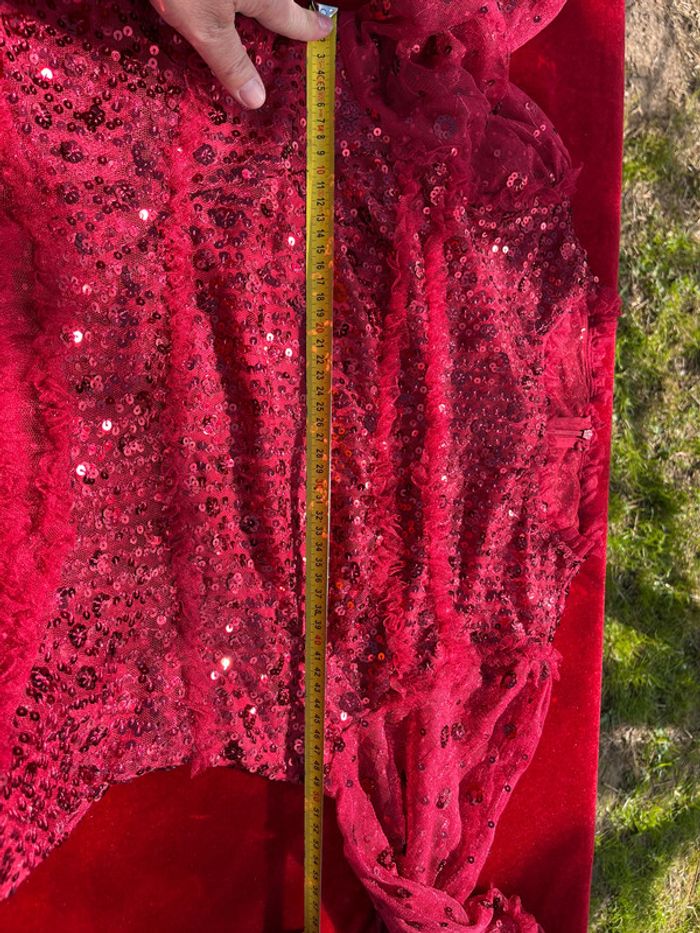 Robe longue Rouge voile paillettes jupon froufrou T 40 - photo numéro 11
