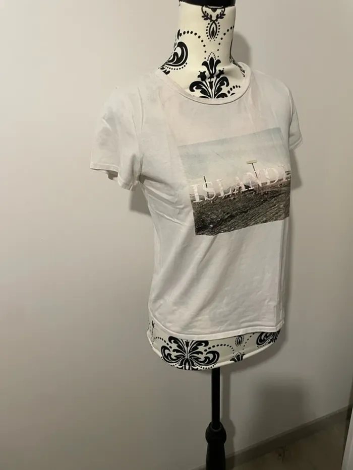 T-shirt à manches courte blanc col rond motifs Island Kiabi taille S - photo numéro 3