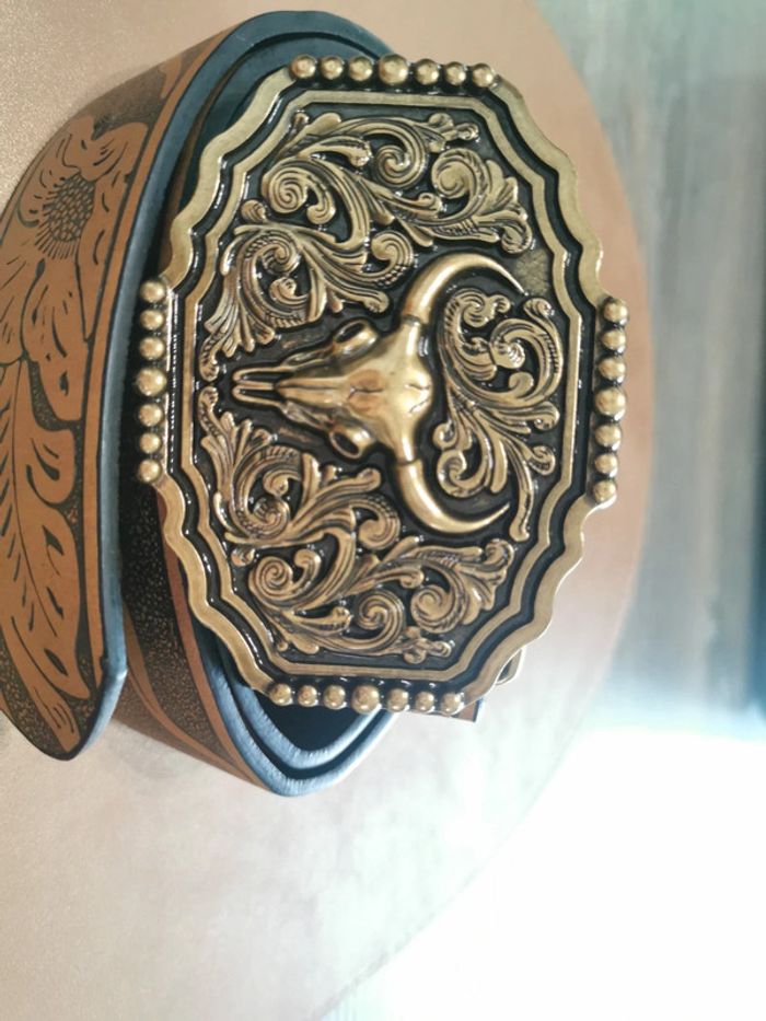 Ceinture de cowboy country taureau dorée - photo numéro 2