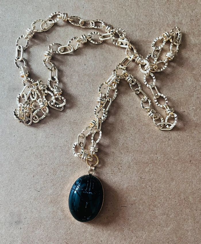 Sautoir amulette scarabée Onyx noir - photo numéro 8