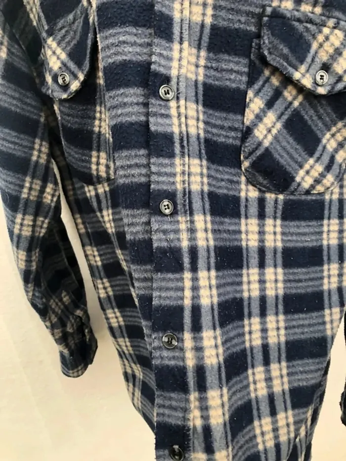 Lumberjack Flannel Plaid Polaire shirt chemise blue beige Mens XL / XXL - photo numéro 4