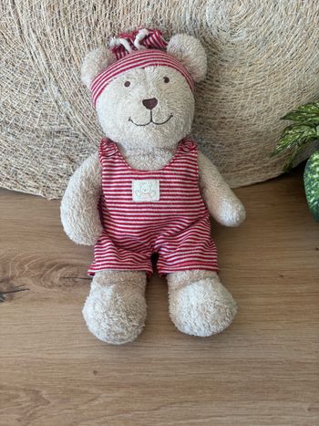 Vintage doudou ours beige combinaison rayé rouge the baby collection nicotoy
