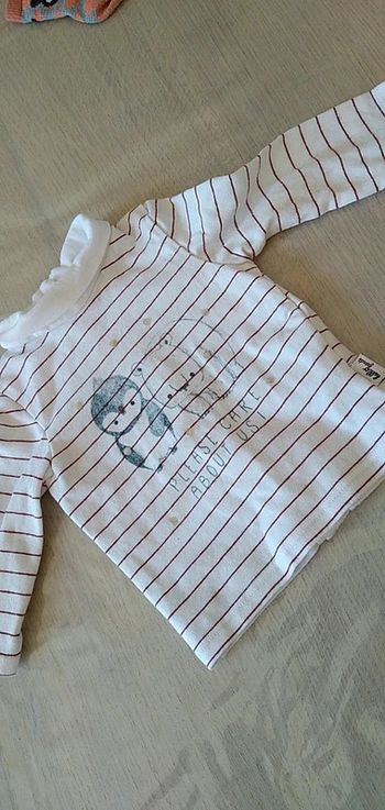 Sous-pull blanc rayures rouges 3 mois
