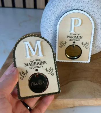 Magnet en bois personnalisé, cadeau baptême communion parrain marraine, prénom enfant