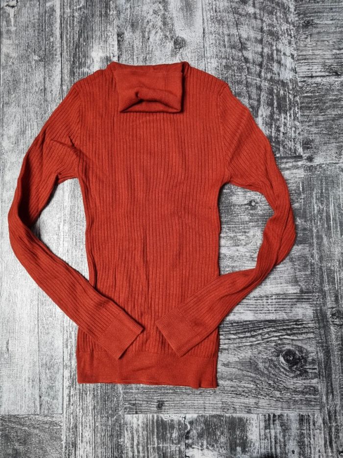 Pull col roule orange rouille