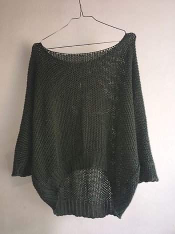 265 - Pull à maille ouverte vert et manches 3/4