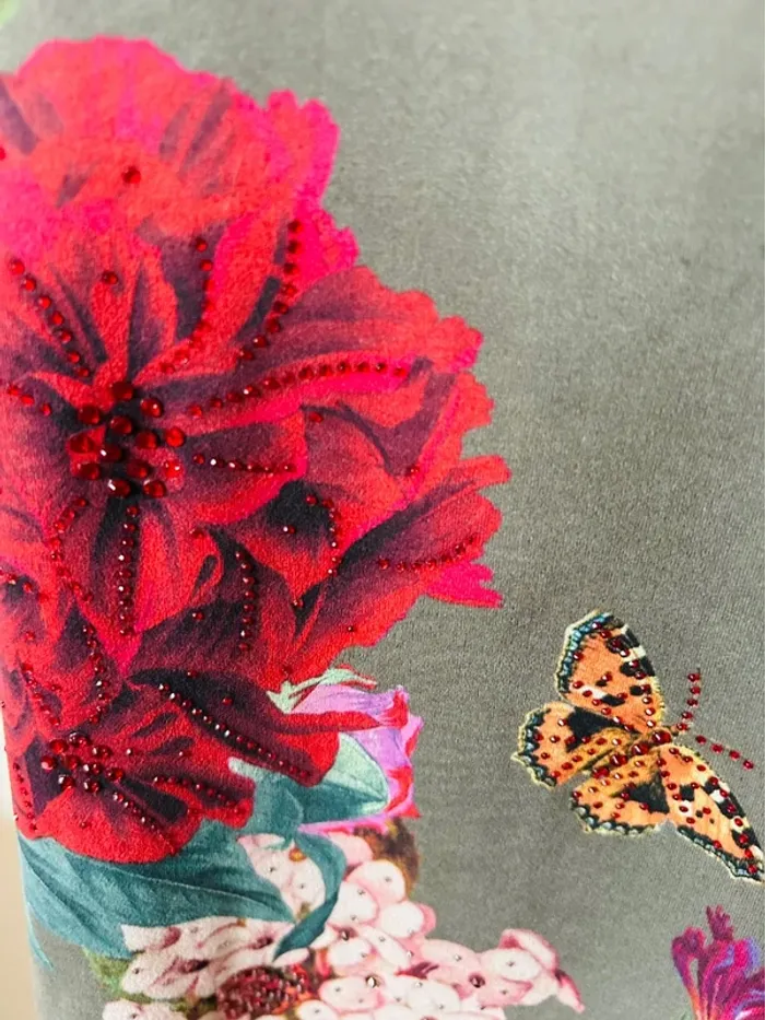 🌺🍁Robe vintage automnale kaki fleurie bohème chic S/M Autumn dress floral beaded details🍁🌺 - photo numéro 13