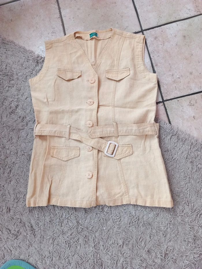 🚪gilet bolero tunique lin T40/42 Kiabi coton