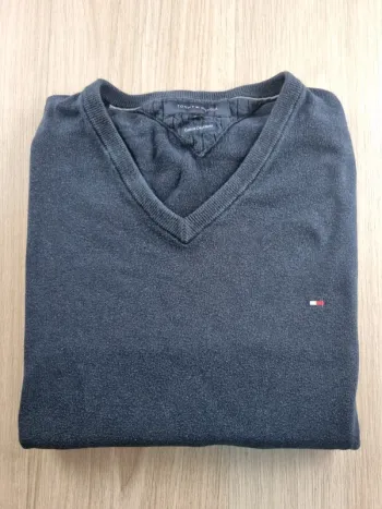 Pull a col V Cachemire bleue Tommy Hilfiger Homme Taille L