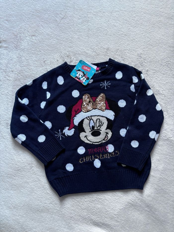 Pull de noel minnie bleu marine à pois