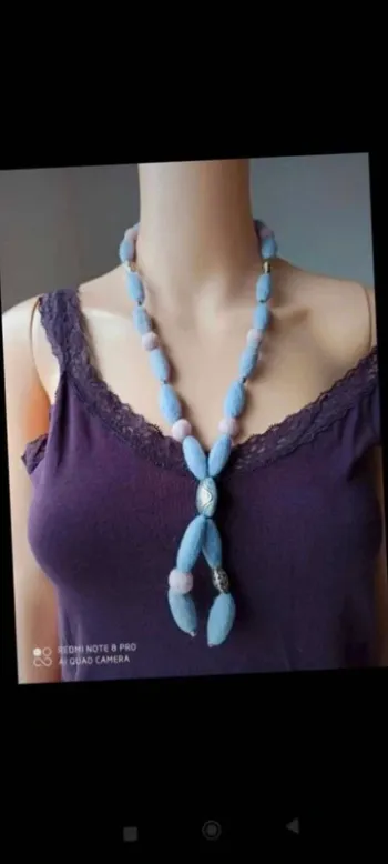 Collier feutrine lilas  rose argenté
