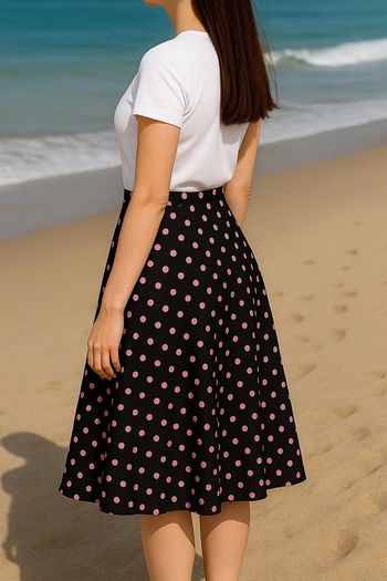 Jupe mi-longue patineuse à pois Mango