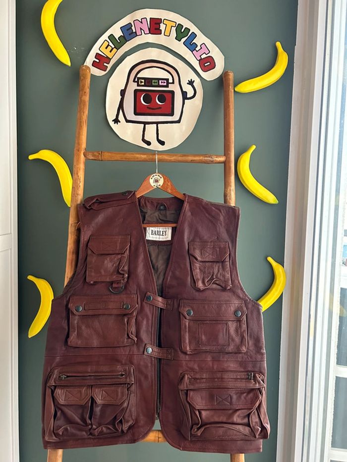 Gilet sans manche multipoches vintage Cuir XL