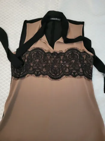 Vintage t-shirt/blusa nera/beige scuro tg S/M it (verificare le misure)