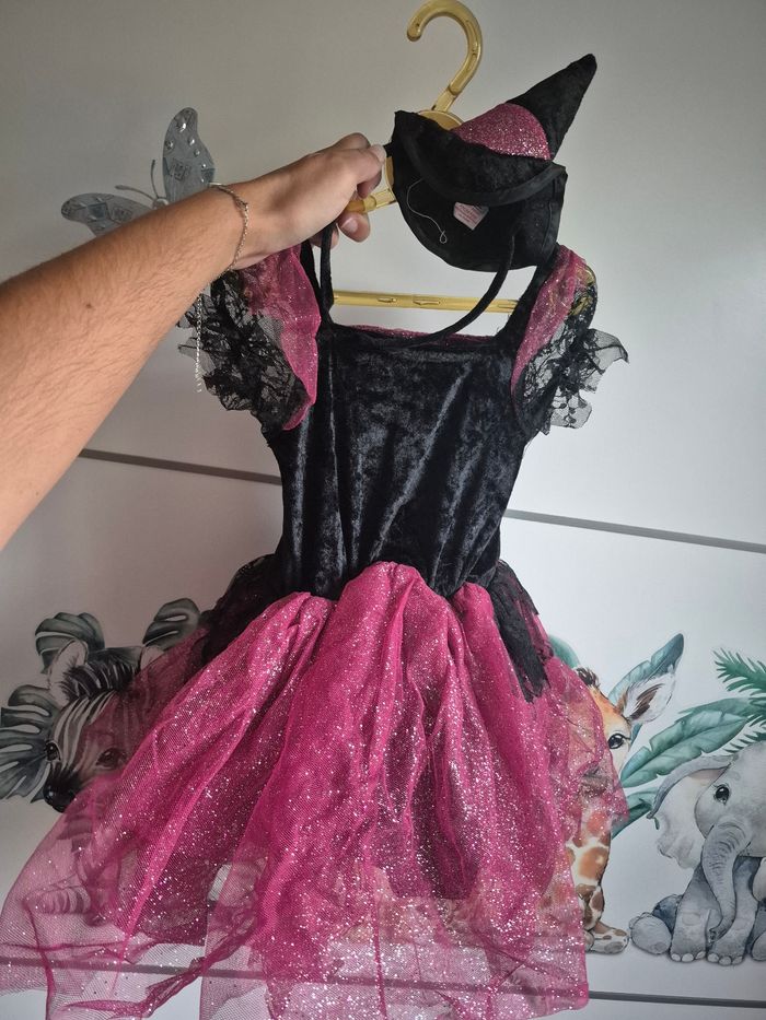 Déguisement halloween sorcière + serre tête chapeau 3 ans 98cm - photo numéro 2