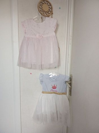 Lot de 2 robes tutu mi saison 9 mois, 74 cm, bleu, blanc, rose