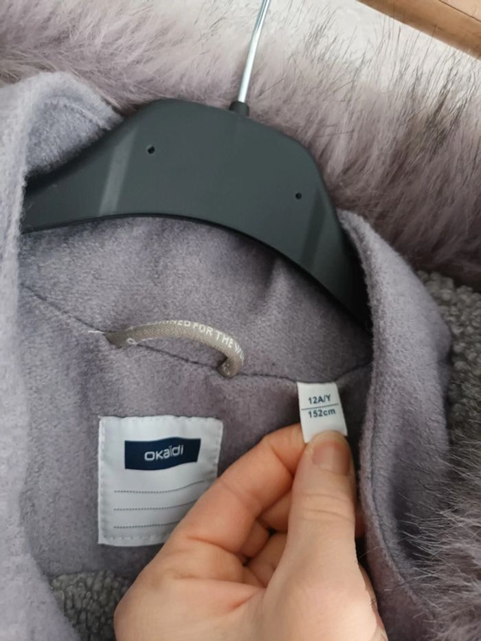 Manteau à capuche gris en laine Okaïdi 12 ans - photo numéro 2