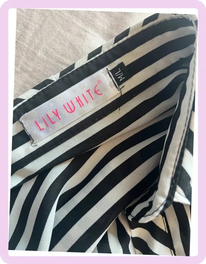 Chemise rayée noir & blanc Lily White – taille M/L – coupe asymétrique tendance - photo numéro 3