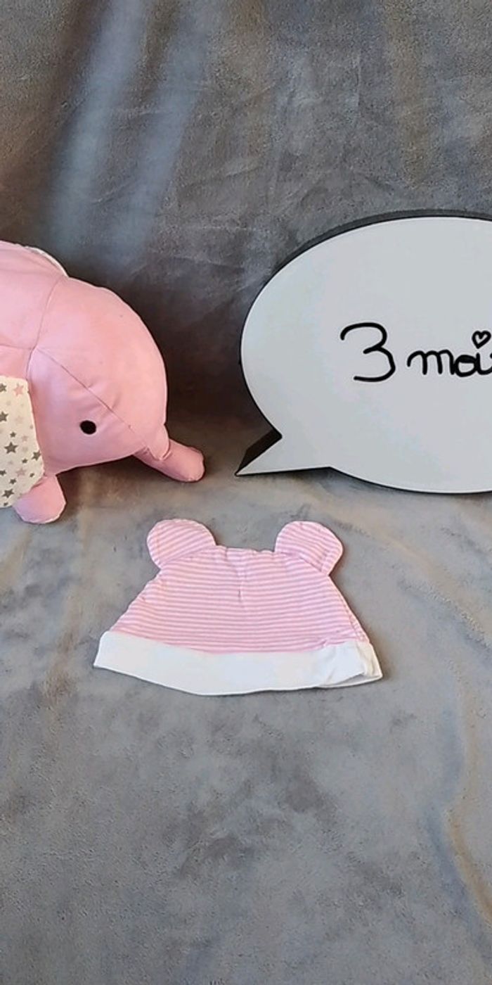 Lot de 2 bonnets rose et blanc bébé fille Taille 3 / 6mois Disney et TEX - photo numéro 8