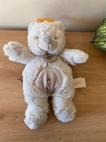 Doudou peluche ours gris croix ventre baby nat neuf