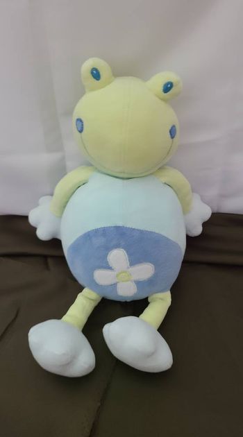 Doudou grenouille verte bleu fleur Babysun