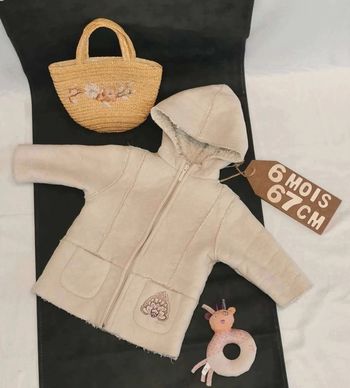 Veste  👣 à  capuche  obaïbi  crème beige  6mois/67cm