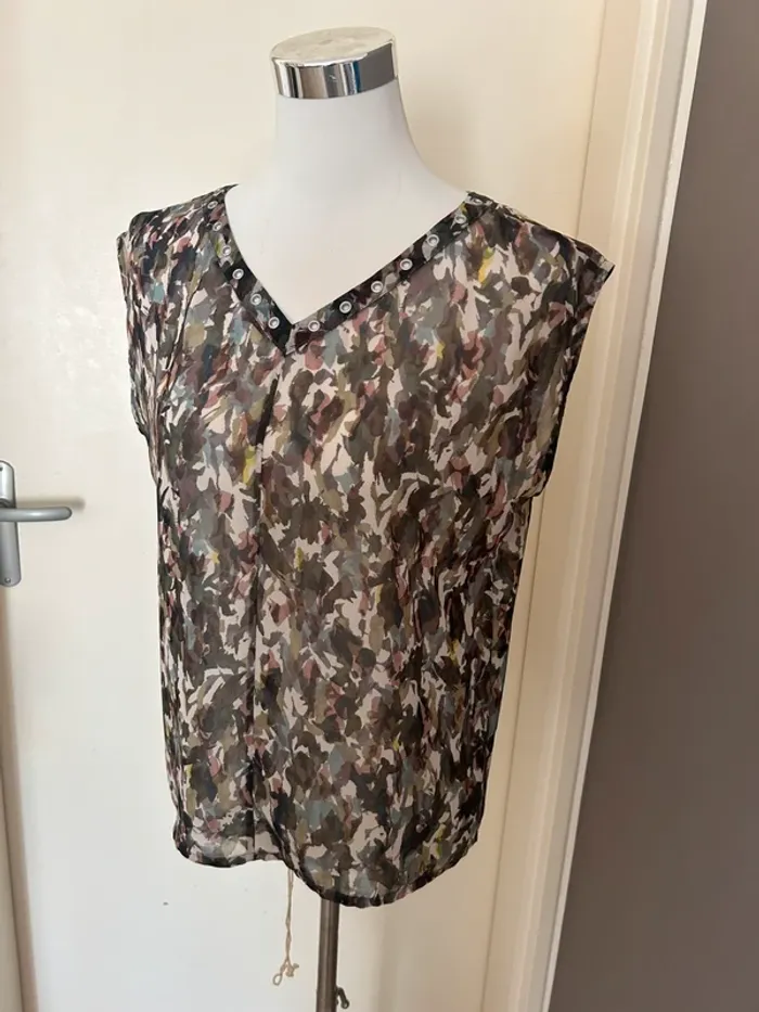 Ikks haut top blouse voilée imprimer camouflage, taille M/38 - photo numéro 3